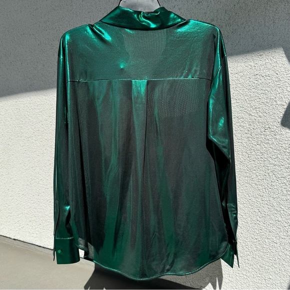 NWT Anthropologie green shiny Button‎ down Shirt size small - Picture 4 of 7